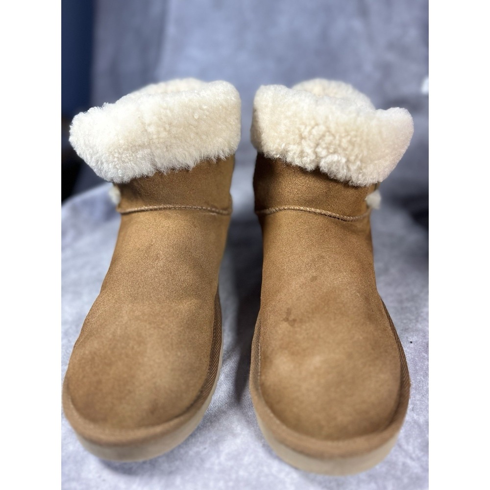 Koolaburra By UGG Mini Boots Chestnut Suede Faux Fur Women's Size 11 EUC